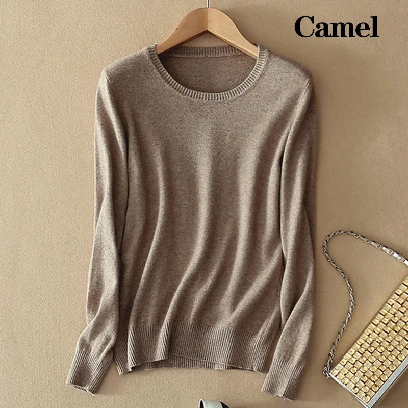 Women O-Neck Cashmere Wool Sweater Autumn Winter Long Sleeve Knitted Pullover Casual Warm Jumpers Bottoming Shirt Knitwear Top