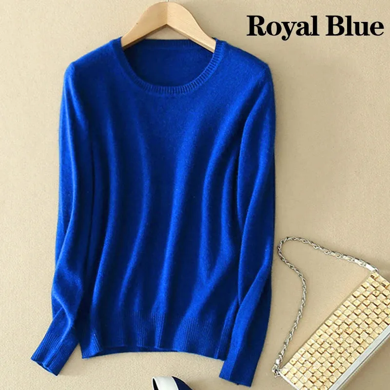 Women O-Neck Cashmere Wool Sweater Autumn Winter Long Sleeve Knitted Pullover Casual Warm Jumpers Bottoming Shirt Knitwear Top