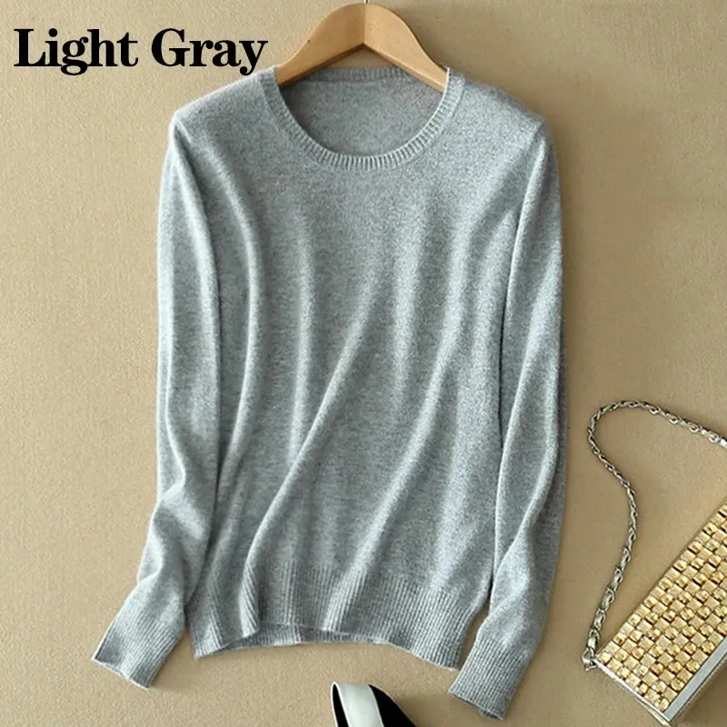 Women O-Neck Cashmere Wool Sweater Autumn Winter Long Sleeve Knitted Pullover Casual Warm Jumpers Bottoming Shirt Knitwear Top