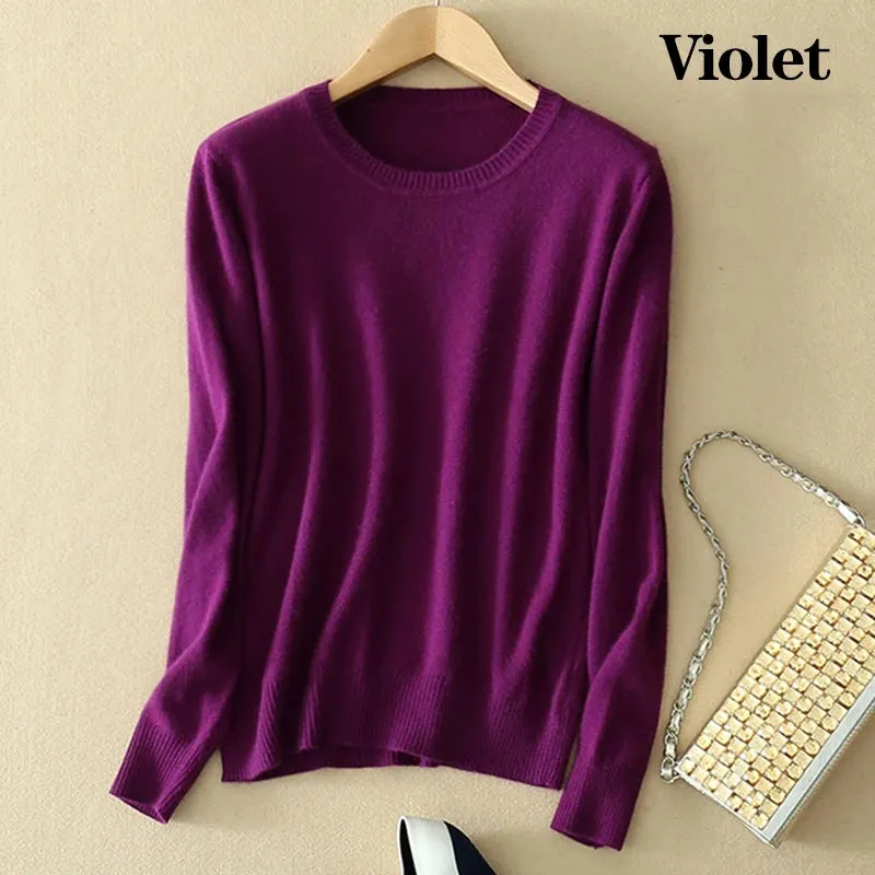 Women O-Neck Cashmere Wool Sweater Autumn Winter Long Sleeve Knitted Pullover Casual Warm Jumpers Bottoming Shirt Knitwear Top