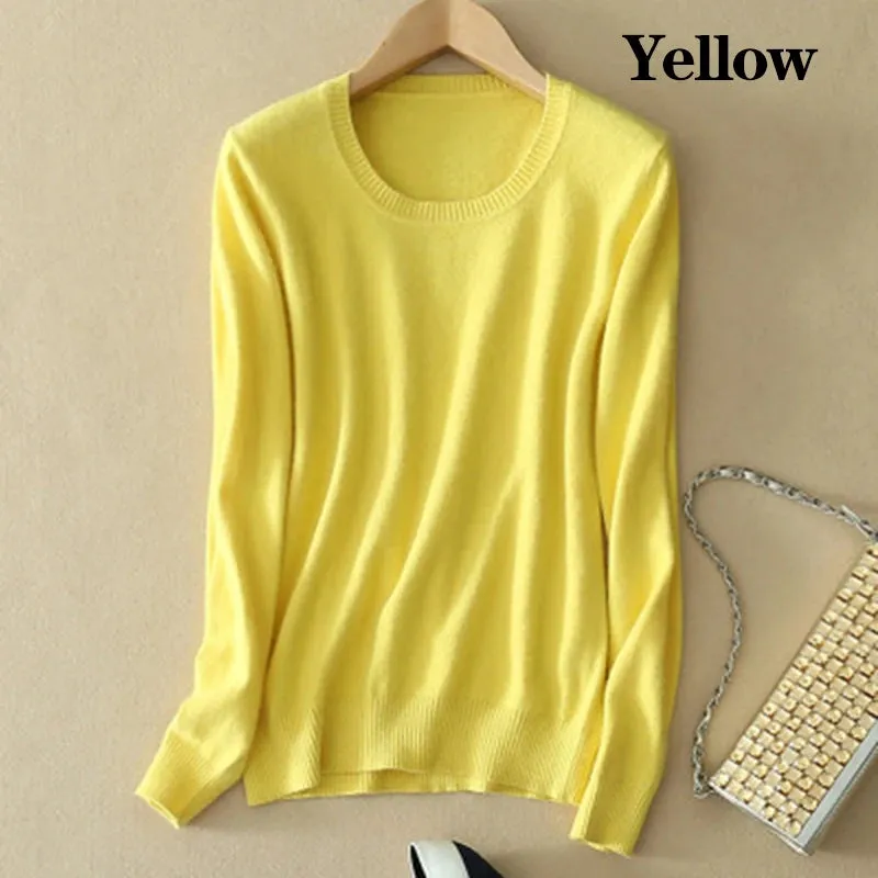 Women O-Neck Cashmere Wool Sweater Autumn Winter Long Sleeve Knitted Pullover Casual Warm Jumpers Bottoming Shirt Knitwear Top